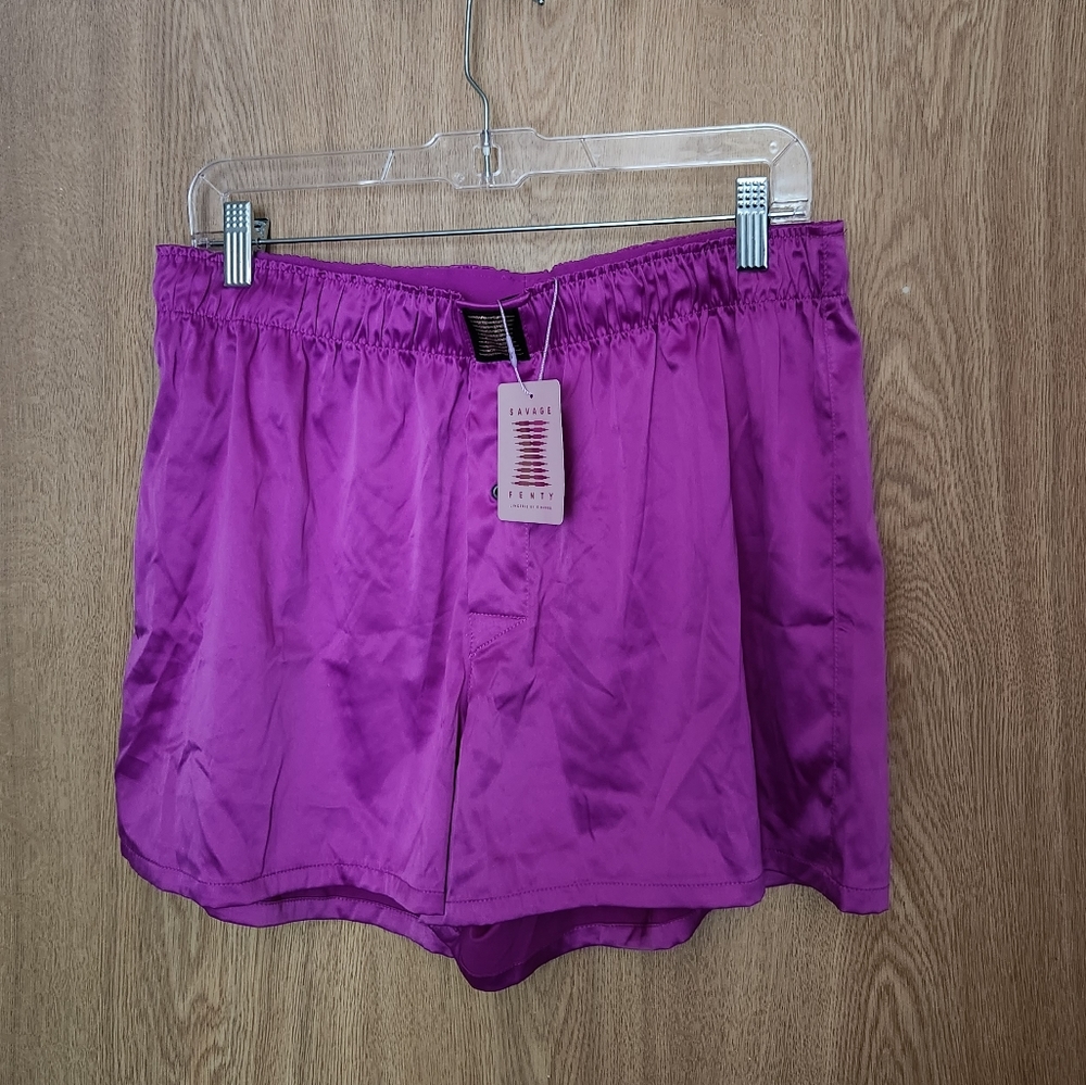 NWT Savage x Fenty Silk Boxer Shorts. Purple. Large